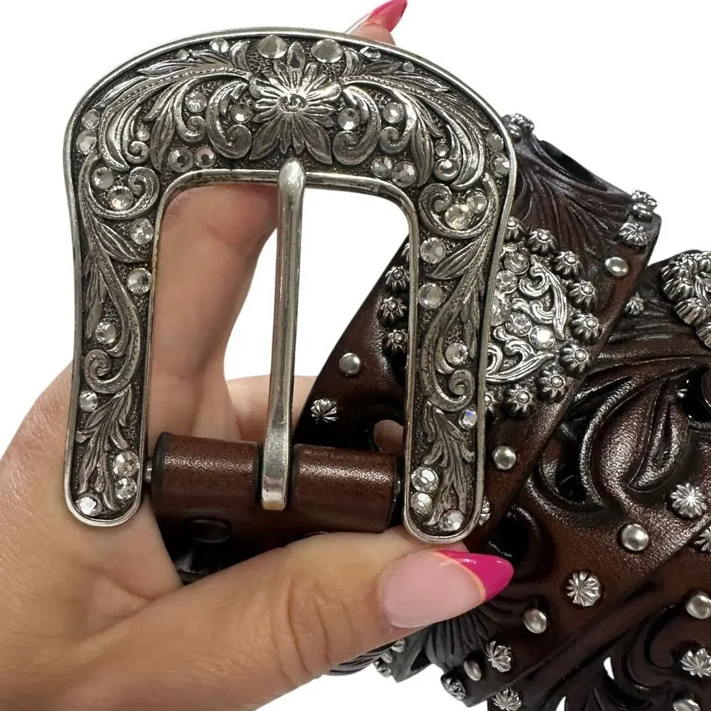 Ariat Women's Brown Cross Concho Embossed Leather Belt Size M A1518602 32-34